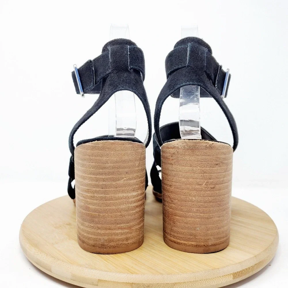 Steve Madden Sandals Womens 7.5 Black Velvet‎ Straps Fishtail Block Heel Shoes